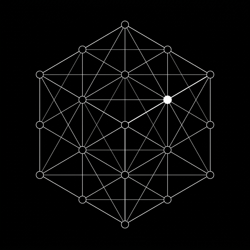 Wireframe line drawing of a cube-shaped neural lattice